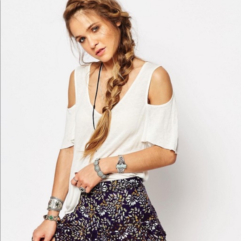 Free People boho cold shoulder high low flowy top